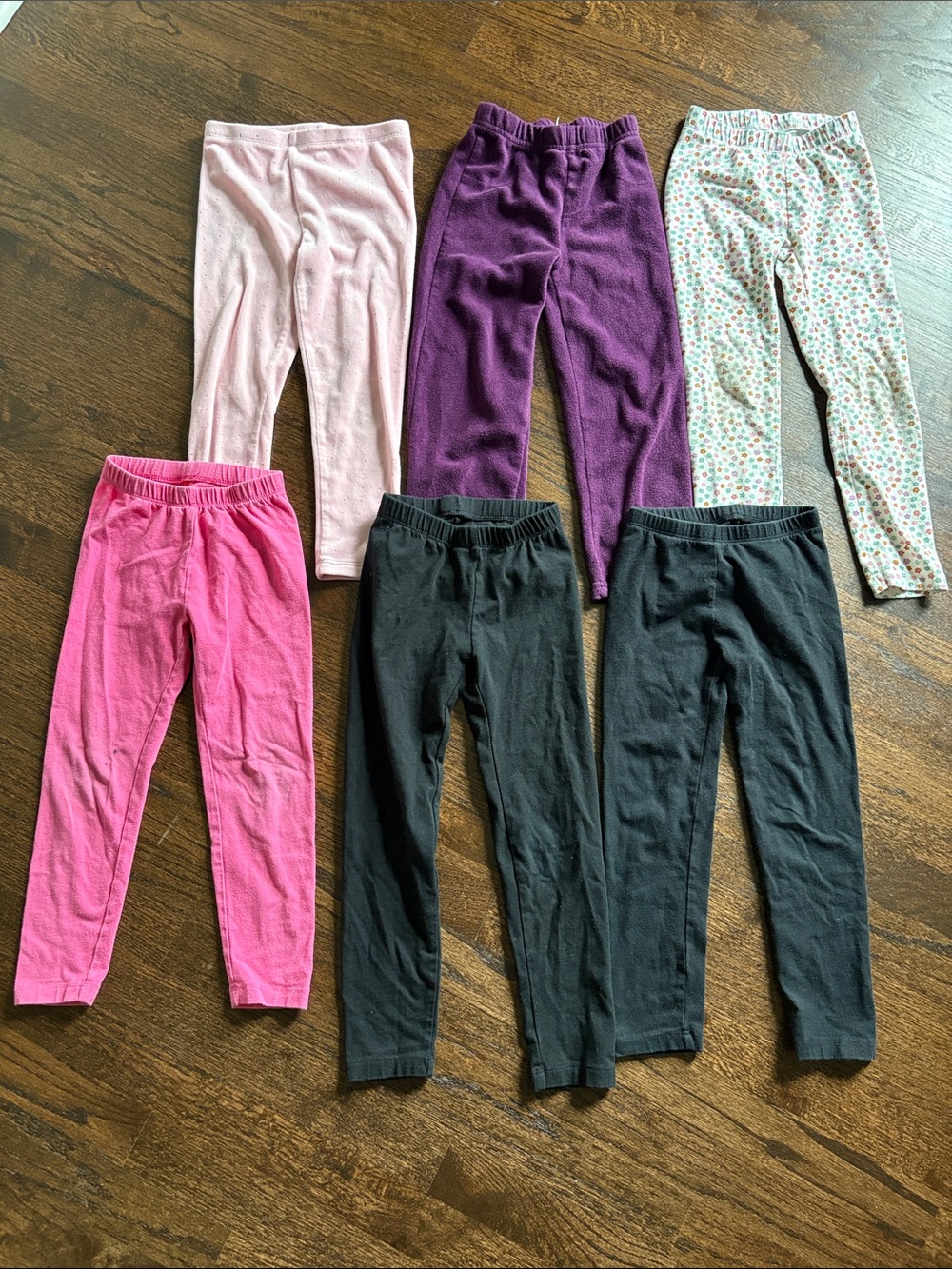 Bundle of 6 Girls' Cotton Blend Leggings - Pink, Purple, Black, Floral